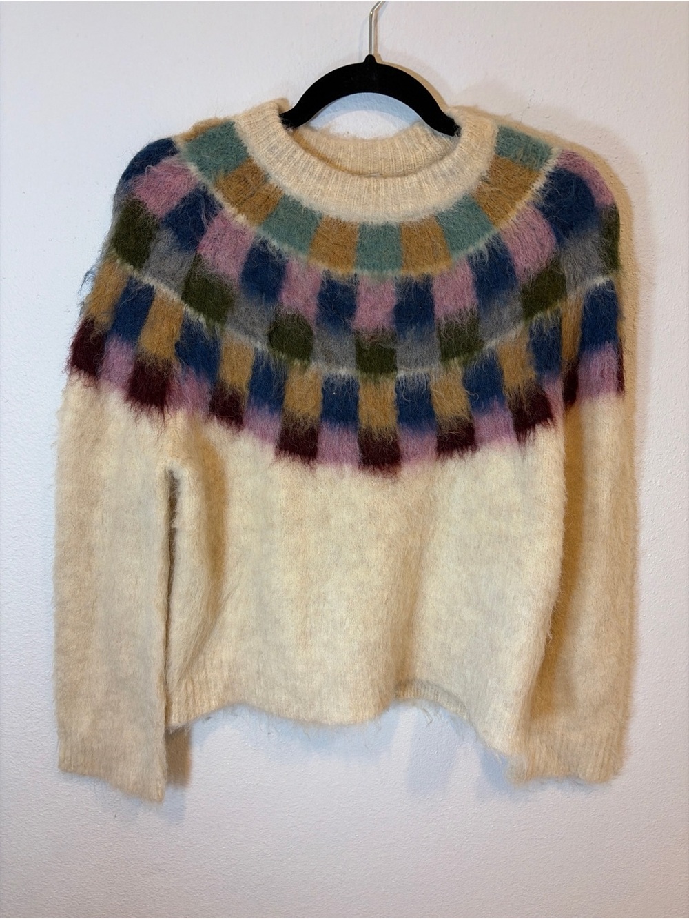 Madewell Alpaca Blend Brushed Checkered Fair Isle Sweater Women S Fuzzy Cottage